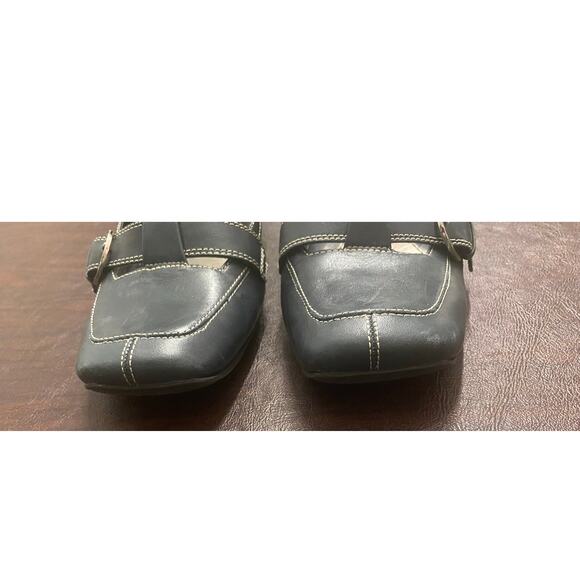 Vintage Y2K Nine West Leather Buckle Kitten Heels Gray Square Toe Pumps 8.5 M - Picture 7 of 9